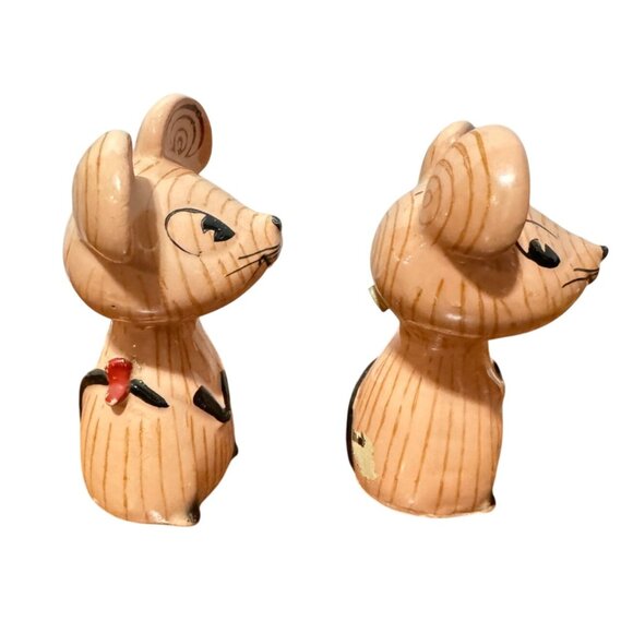 VTG HOLT HOWARD MERRY MICE SALT & PEPPER SHAKERS PINK CERAMIC ANTHROPOMORPHIC - Picture 2 of 6